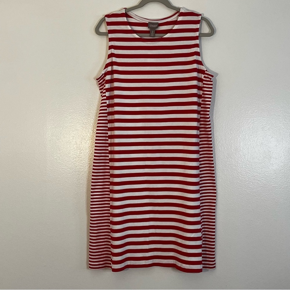 Chicos | New red/white striped tank dress Womens nautical sleeveless (Bin 11)